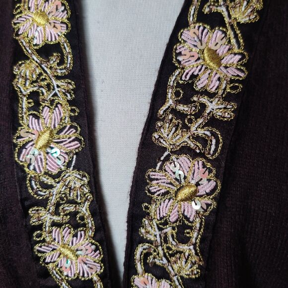 Cache Embroidered Cardigan Beaded Sequin Trim Open Front - Picture 6 of 12